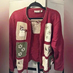 VTG Croft & Barrow Women's Christmas Red Applique Embroidered Cardigan